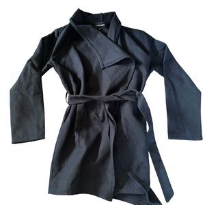 Fashion Nova Womens XL Classic Black Trench Pea Coat Minimal Office Work Formal